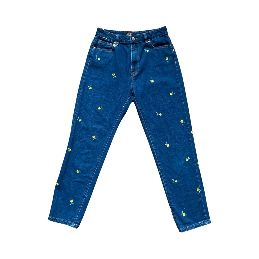 BDG UO Mom High Rise Jeans Buttercup Blue Floral Flowers Embroidered Size 27